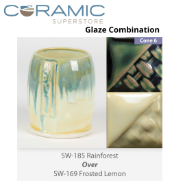 Rainforest SW185 over Frosted Lemon SW169 Stoneware Glaze Combination Rainforest SW185 over Frosted Lemon SW169 Stoneware Glaze Combination